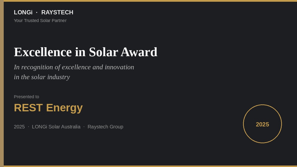 LONGi Raystech Excellence in Solar Award 2025 presented to REST Energy
