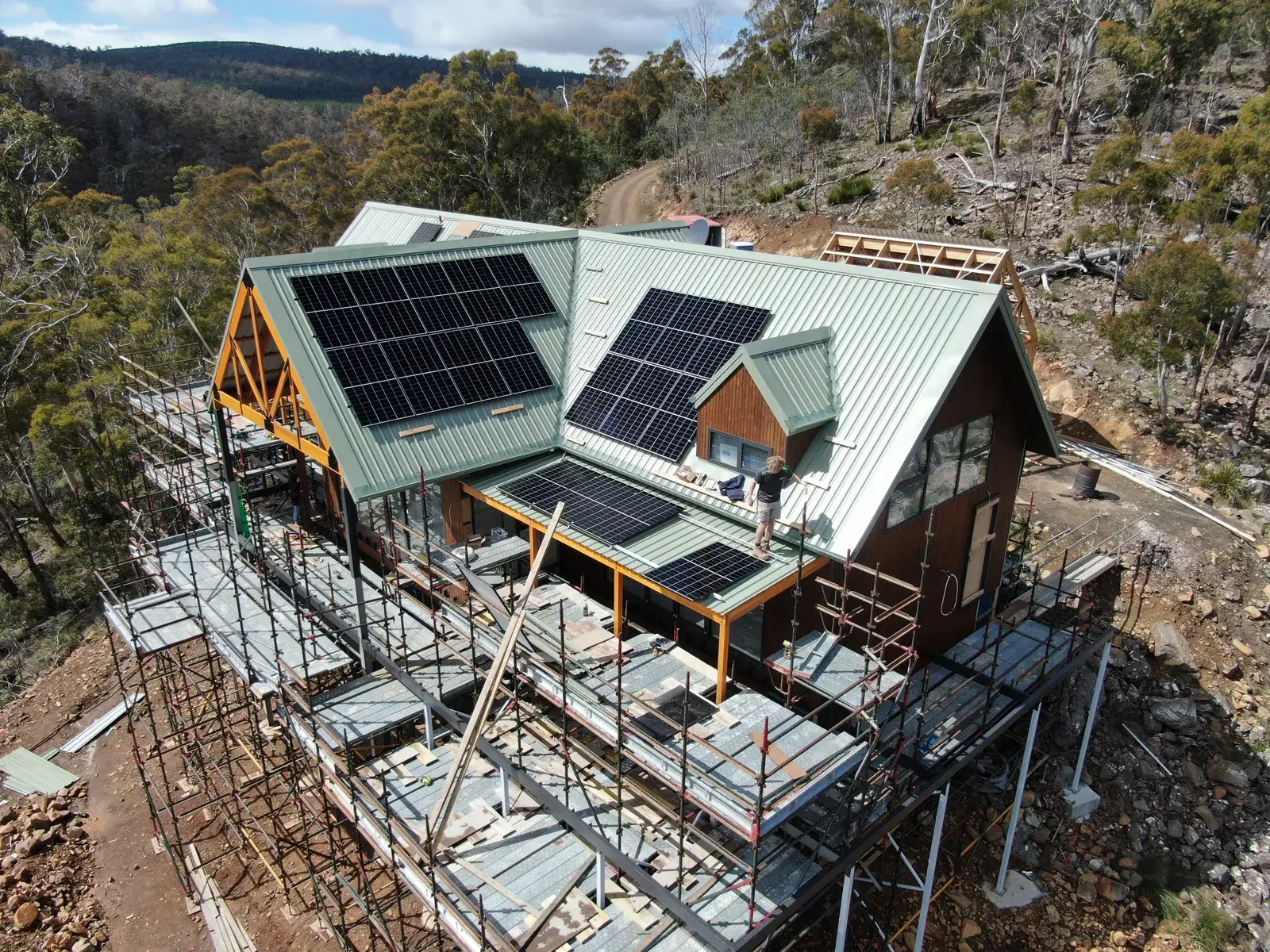 Off-grid solar array on a home in the Derwent Valley, Tasmania